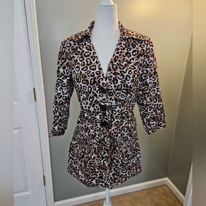 Multiples Women's size Medium M Leopard Print Long Button Up Jacket